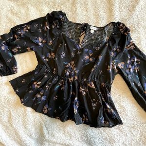 Like New Ava & Viv Black Floral Sweetheart Long Sleeve Peplum | Womens Size 1X